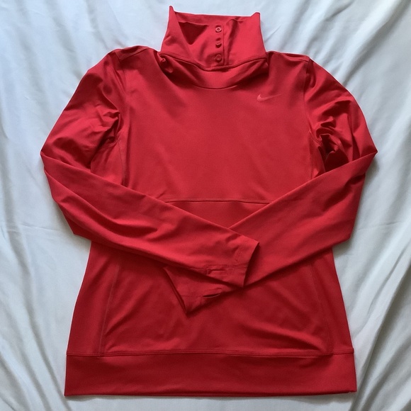 Nike Dri Fit Long Sleeved Red Button Up Turtleneck Golf Shirt, Size M - Picture 5 of 13